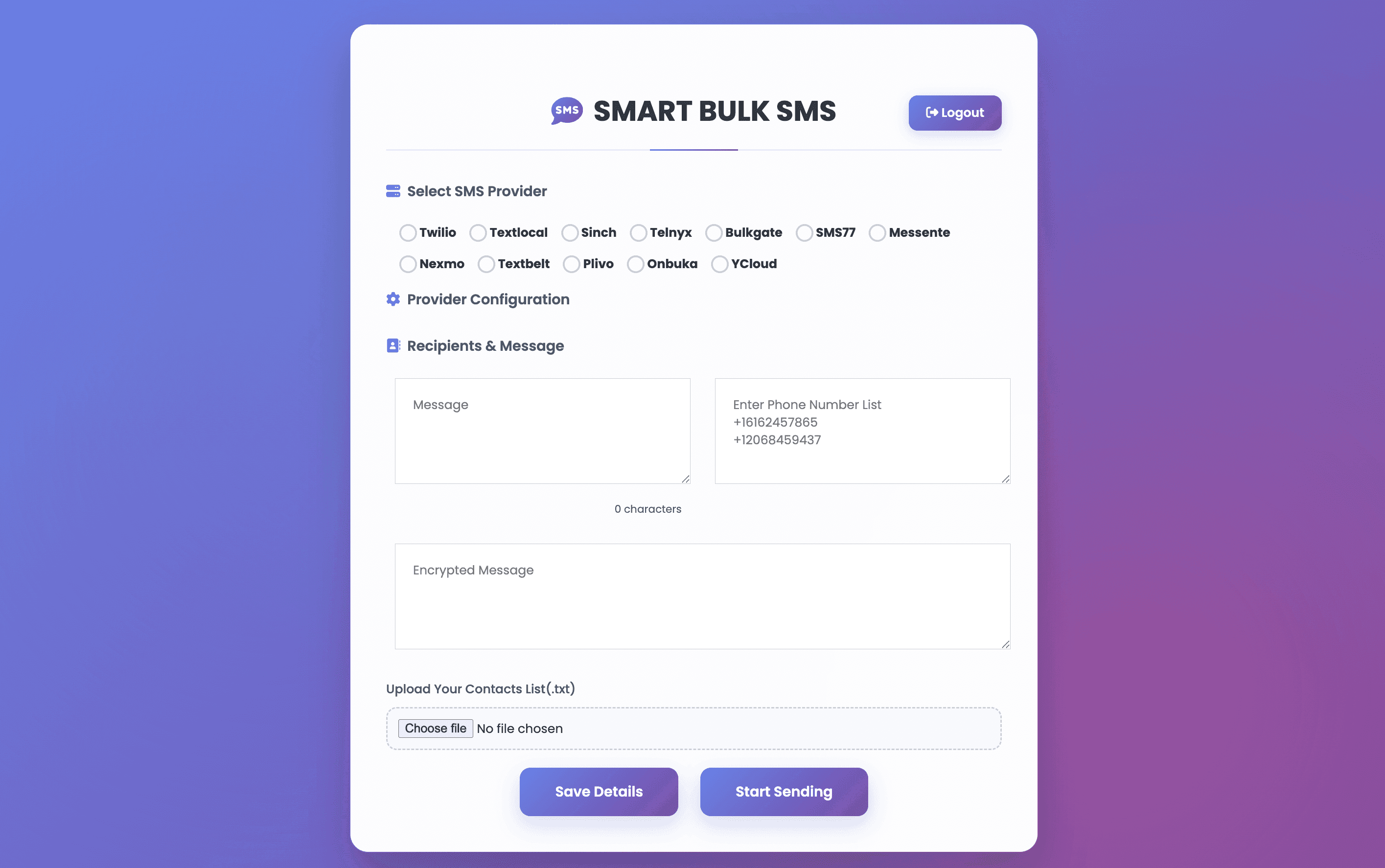 Software preview: Send Unlimited Bulk SMS without Account Ban | Send SMS with Link